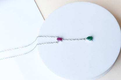 Ruby and Emerald Necklace in Silver | Toi et Moi Design
