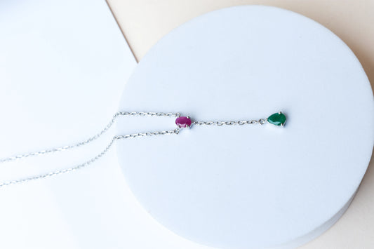 Ruby and Emerald Necklace in Silver | Toi et Moi Design