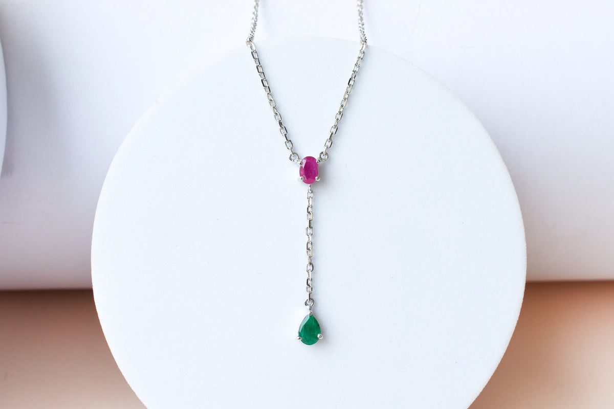 Ruby and Emerald Necklace in Silver | Toi et Moi Design