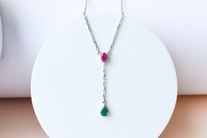 Ruby and Emerald Necklace in Silver | Toi et Moi Design