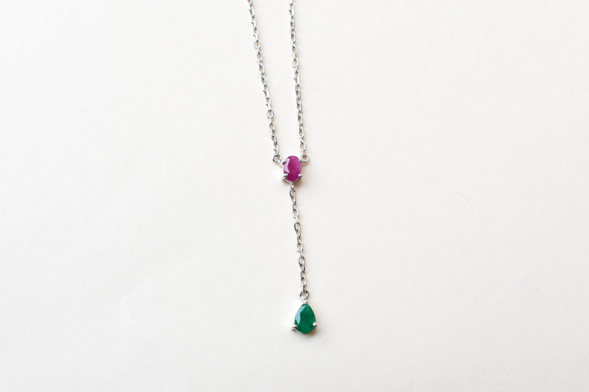 Ruby and Emerald Necklace in Silver | Toi et Moi Design