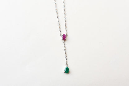 Ruby and Emerald Necklace in Silver | Toi et Moi Design