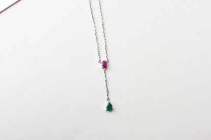 Ruby and Emerald Necklace in Silver | Toi et Moi Design