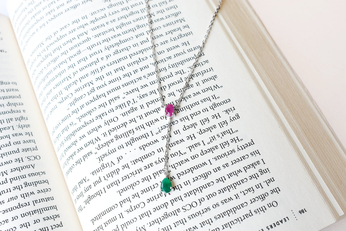 Ruby and Emerald Necklace in Silver | Toi et Moi Design