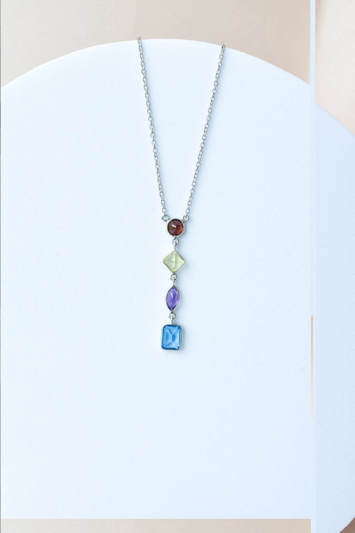 Multi Gemstone Drop Necklace in Silver | Mixed Shapes