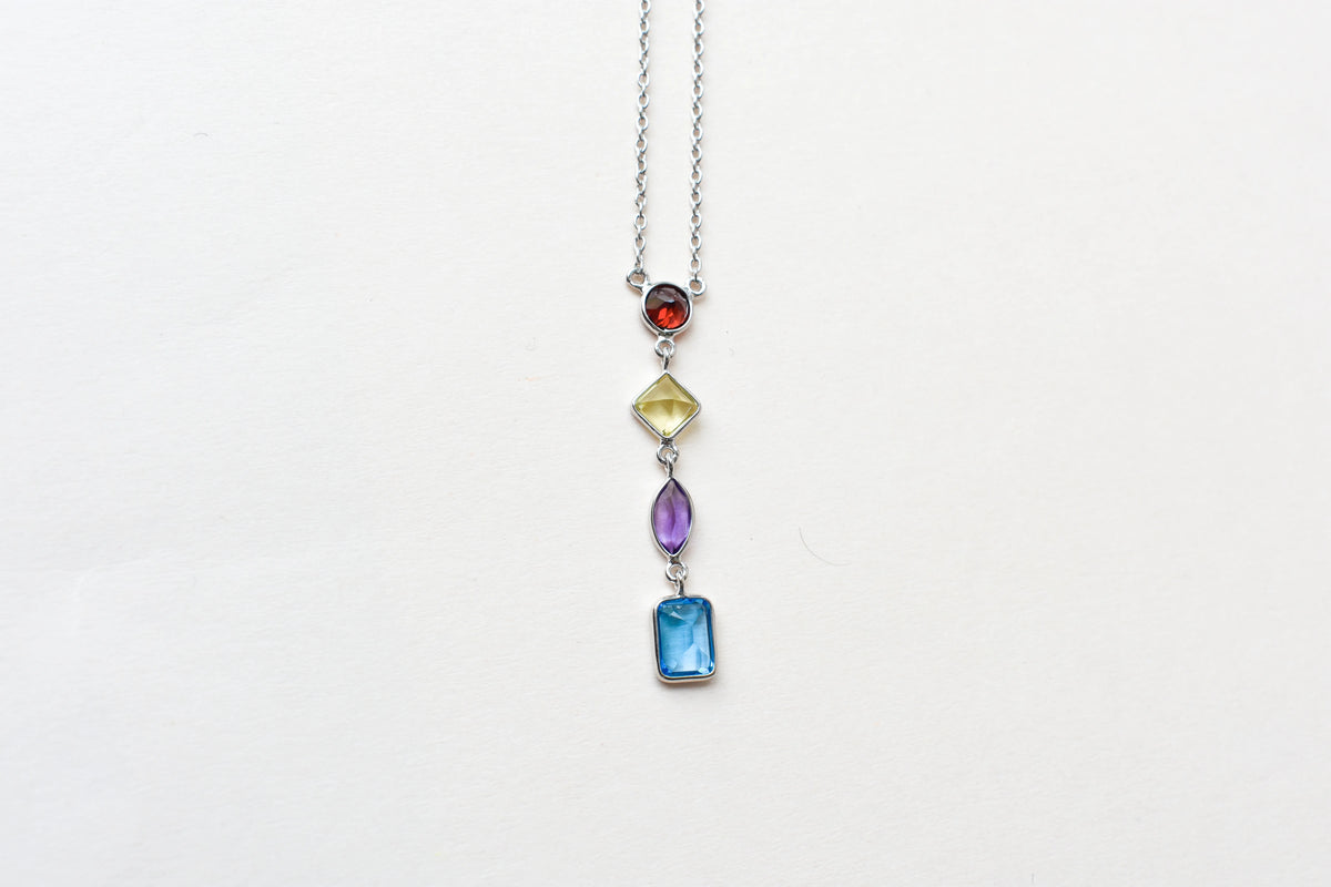 Multi Gemstone Drop Necklace in Silver | Mixed Shapes