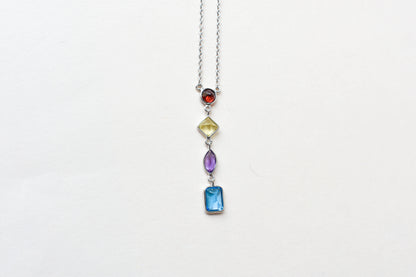 Multi Gemstone Drop Necklace in Silver | Mixed Shapes