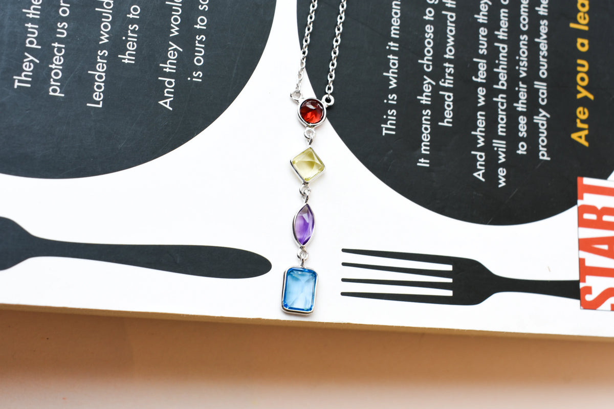 Multi Gemstone Drop Necklace in Silver | Mixed Shapes