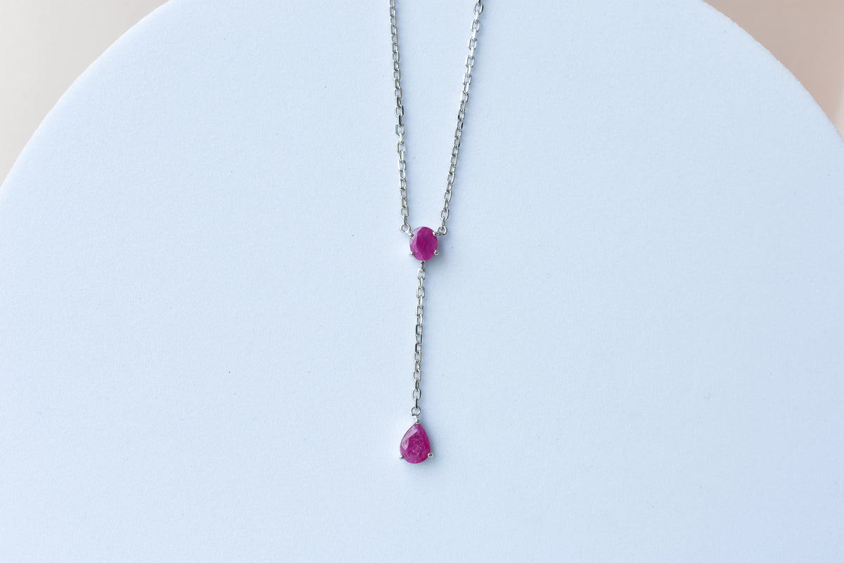 Ruby Station Necklace in Silver | Two Stone Design