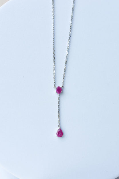 Ruby Station Necklace in Silver | Two Stone Design