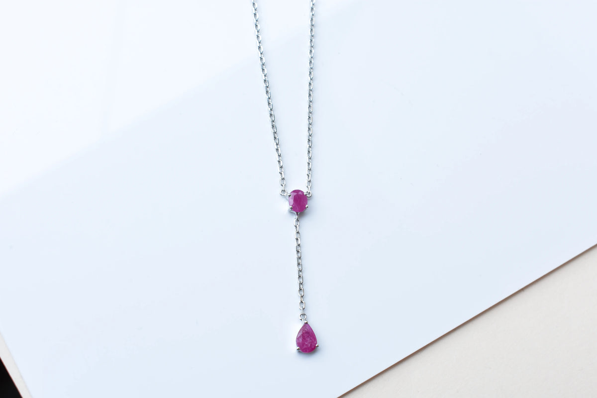 Ruby Station Necklace in Silver | Two Stone Design