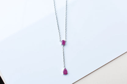 Ruby Station Necklace in Silver | Two Stone Design