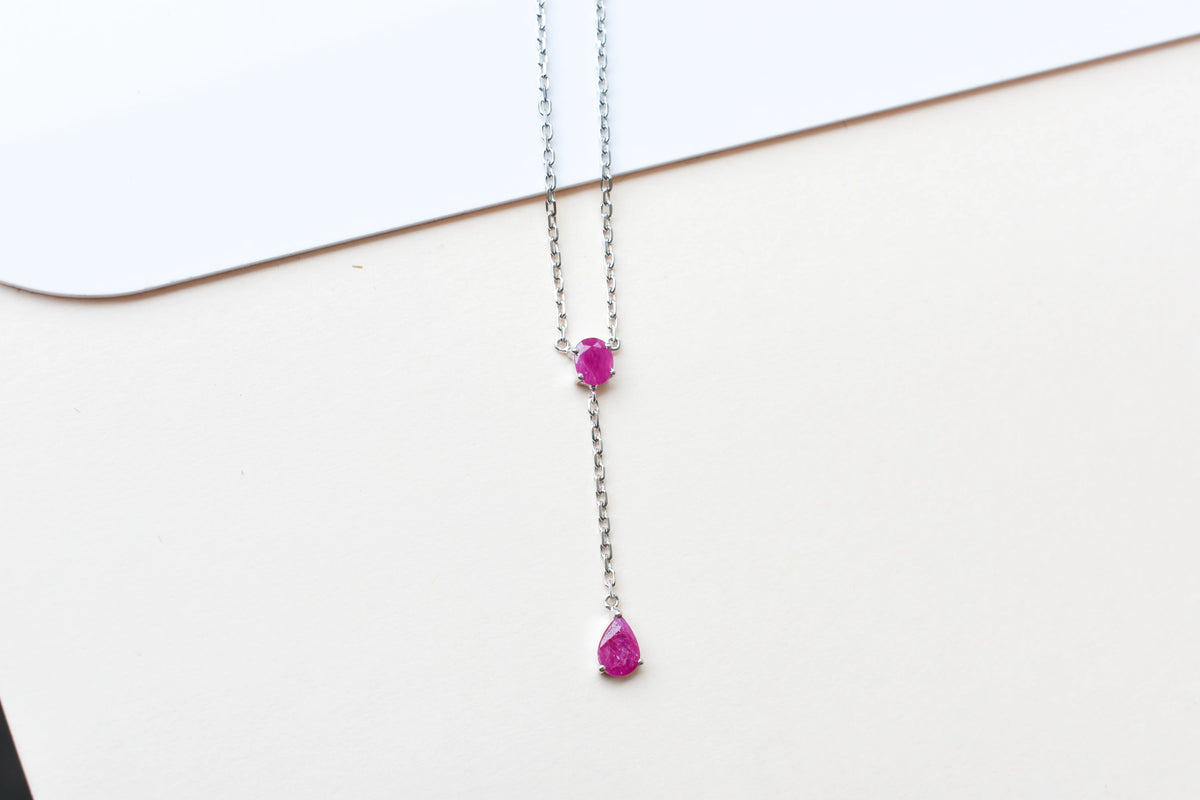 Ruby Station Necklace in Silver | Two Stone Design