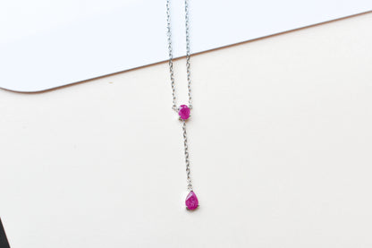 Ruby Station Necklace in Silver | Two Stone Design