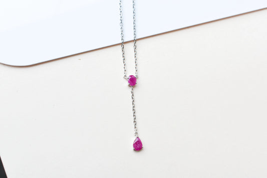 Ruby Station Necklace in Silver | Two Stone Design