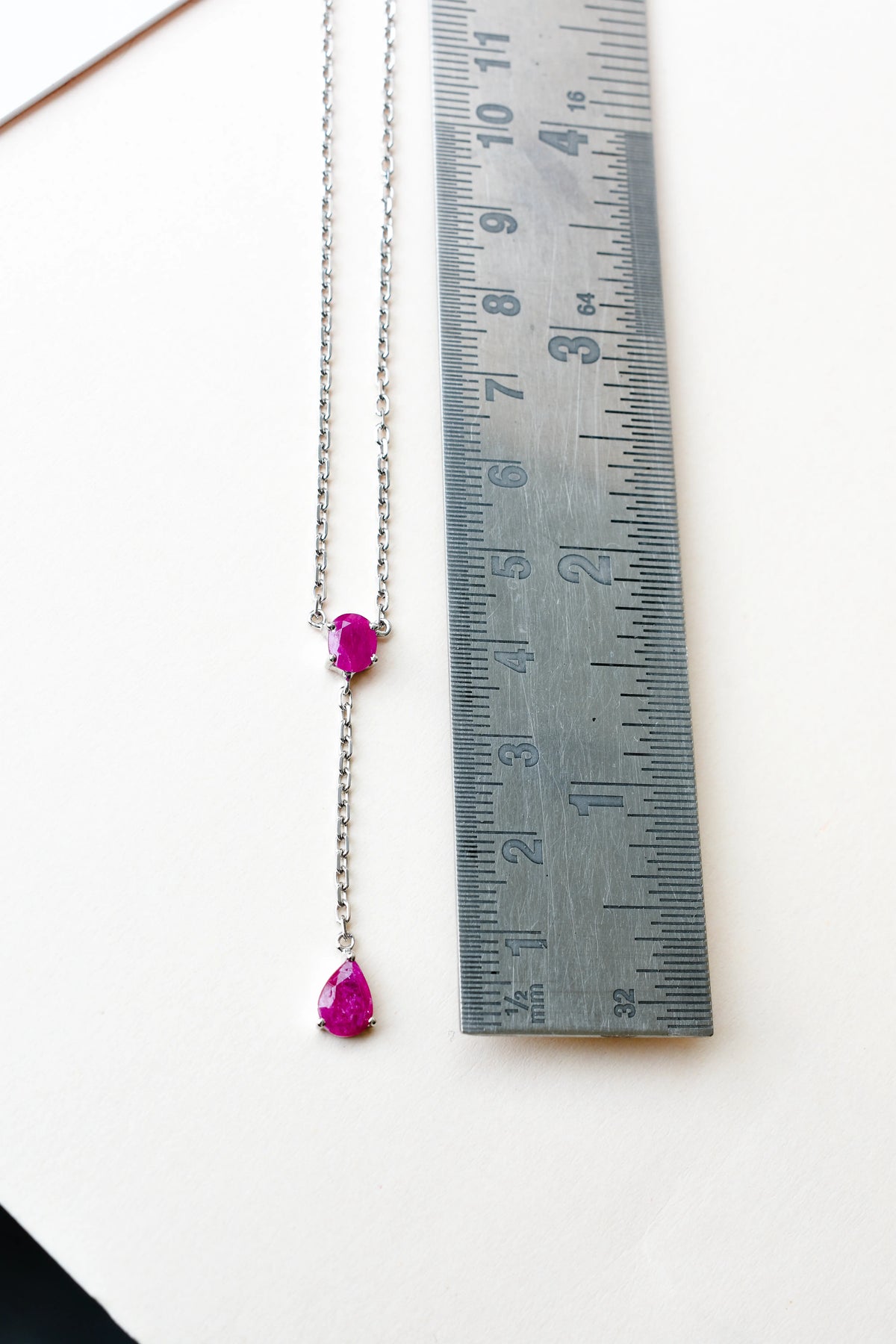 Ruby Station Necklace in Silver | Two Stone Design