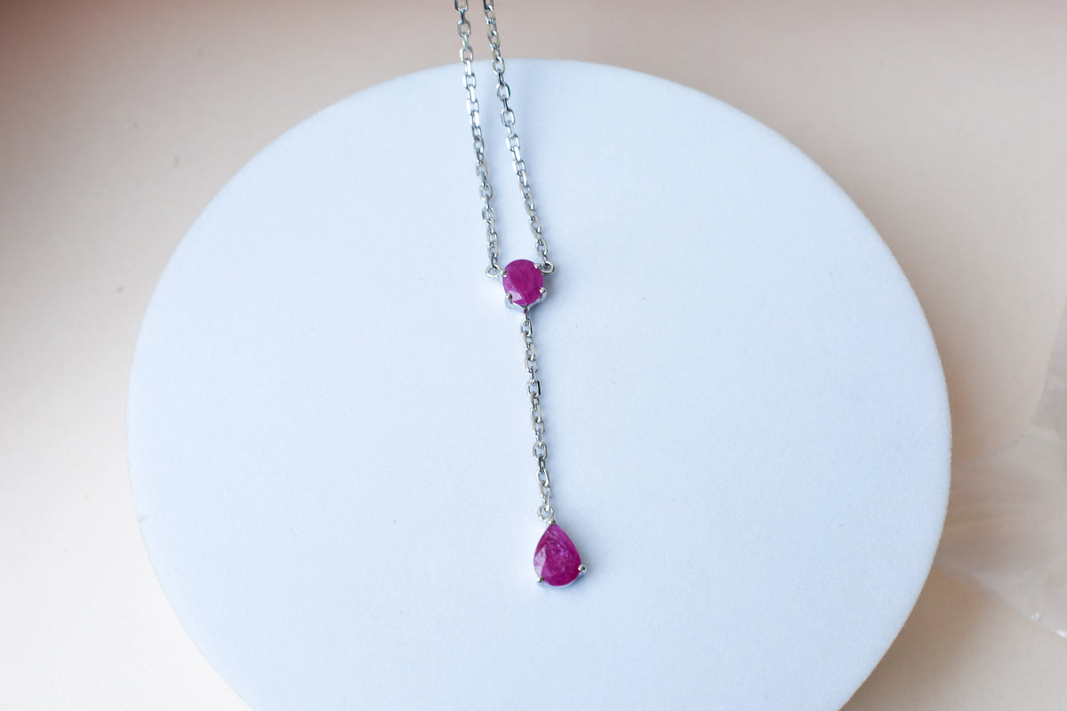 Ruby Station Necklace in Silver | Two Stone Design
