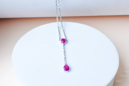 Ruby Station Necklace in Silver | Two Stone Design
