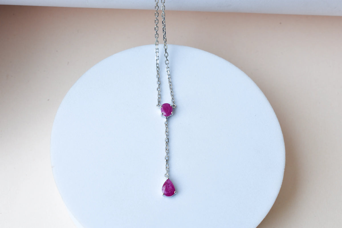 Ruby Station Necklace in Silver | Two Stone Design