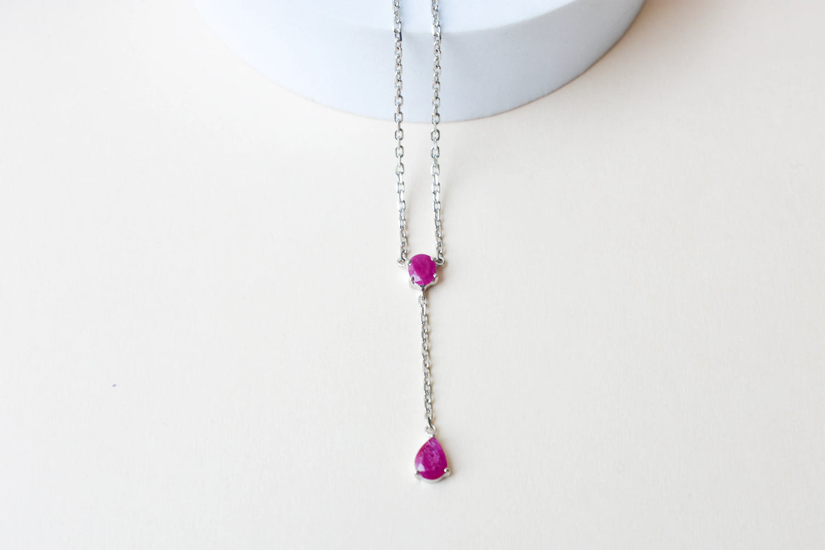 Ruby Station Necklace in Silver | Two Stone Design