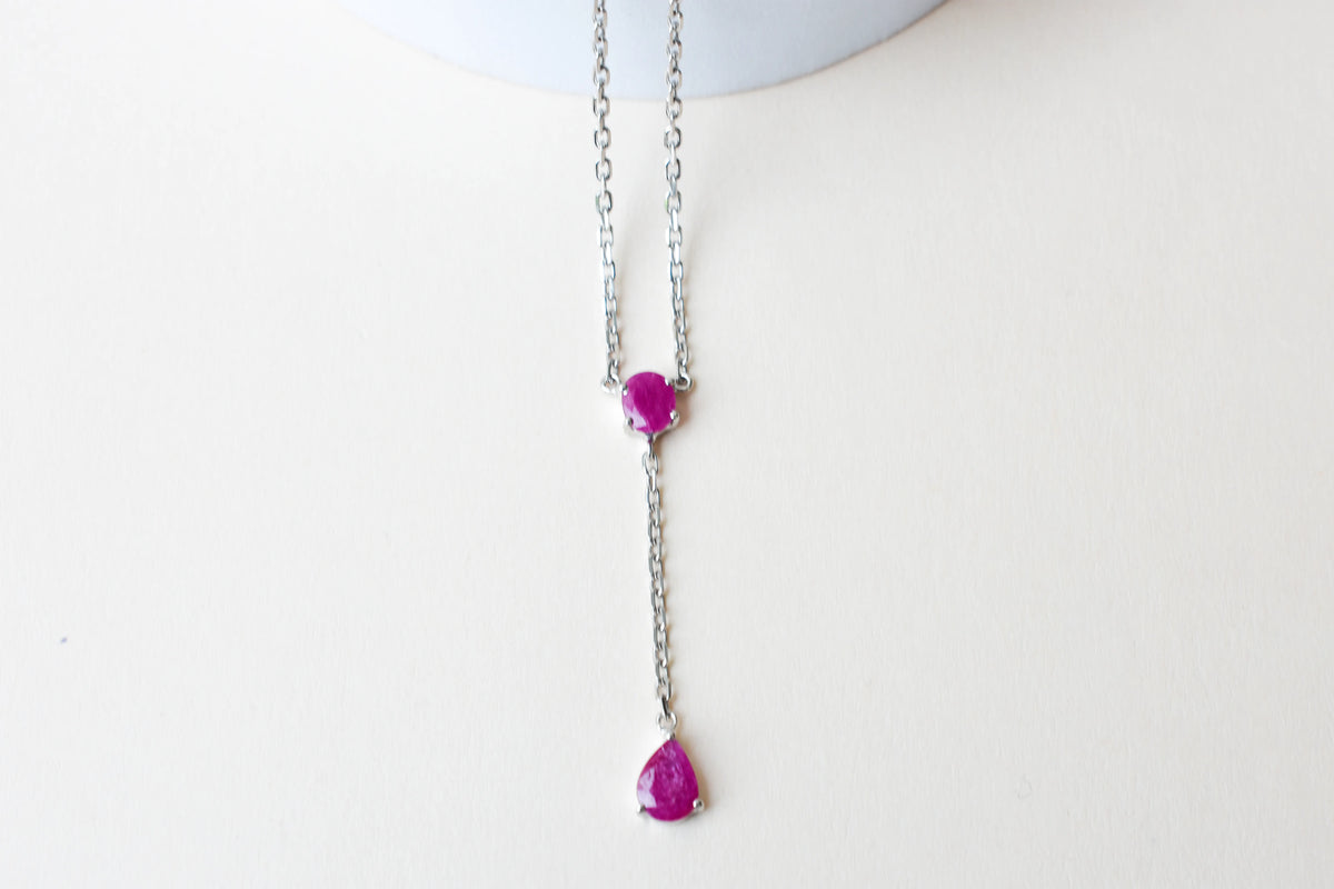 Ruby Station Necklace in Silver | Two Stone Design