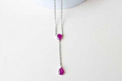 Ruby Station Necklace in Silver | Two Stone Design