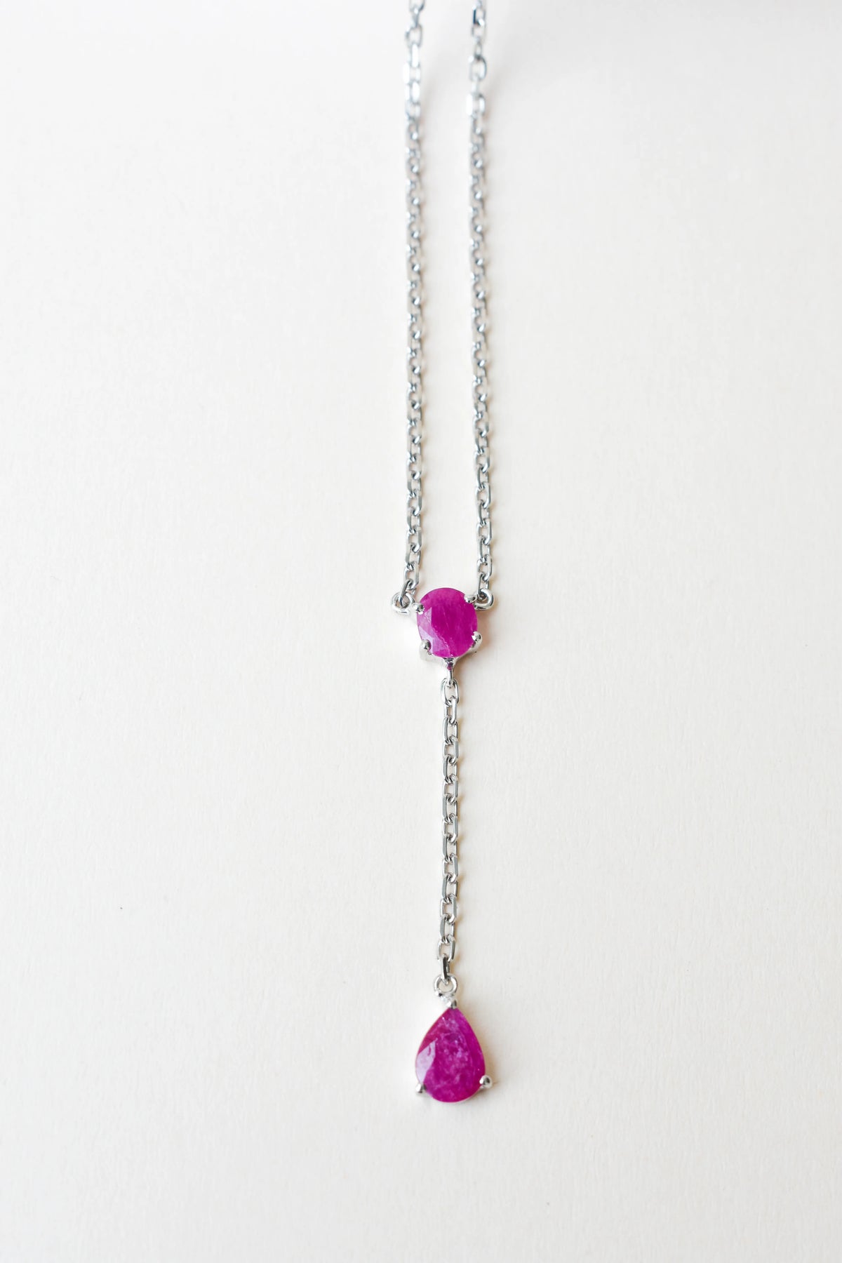 Ruby Station Necklace in Silver | Two Stone Design