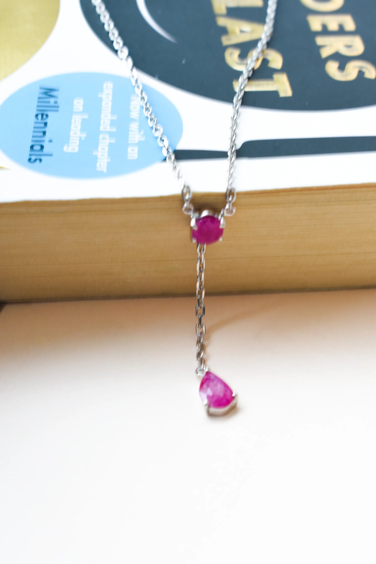 Ruby Station Necklace in Silver | Two Stone Design