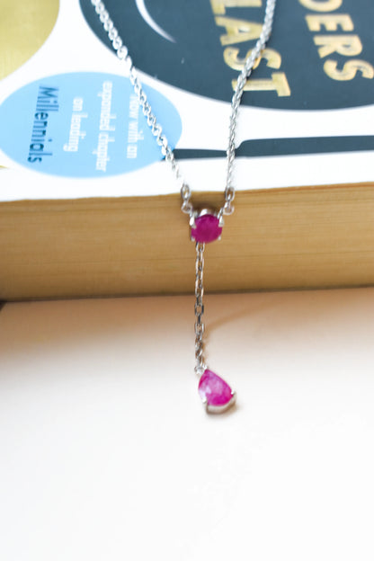 Ruby Station Necklace in Silver | Two Stone Design