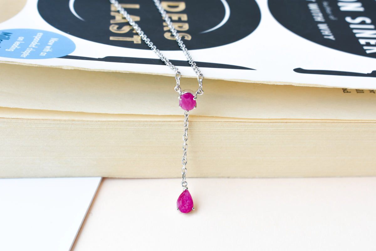 Ruby Station Necklace in Silver | Two Stone Design