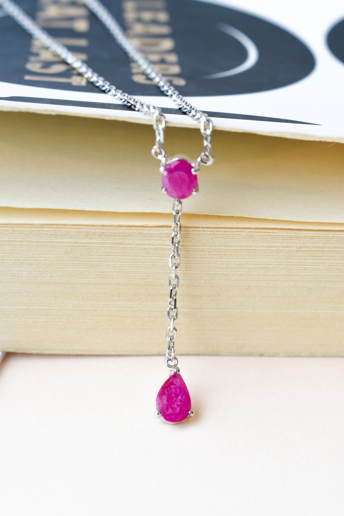 Ruby Station Necklace in Silver | Two Stone Design