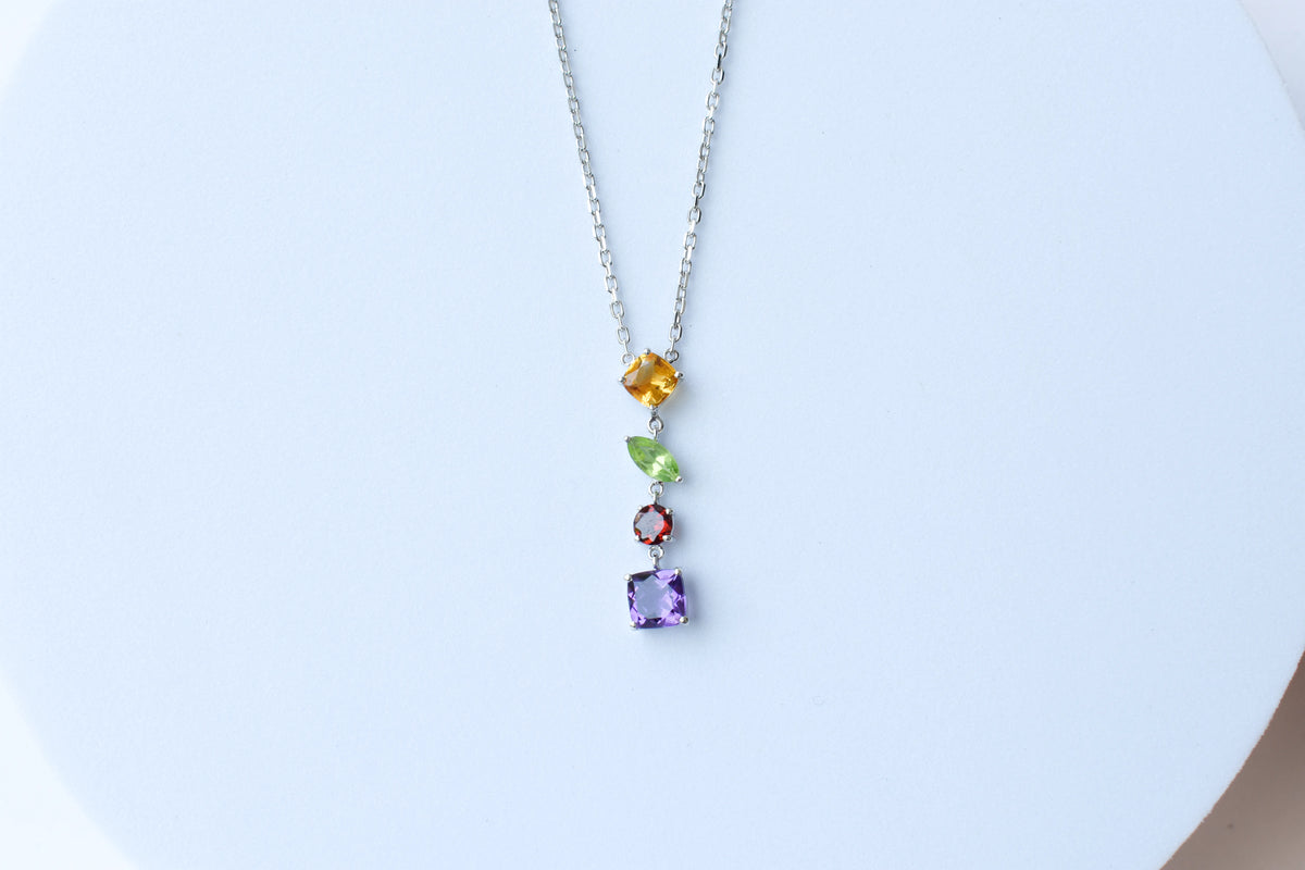 Multi Gemstone Necklace in Silver | Graduated Chain