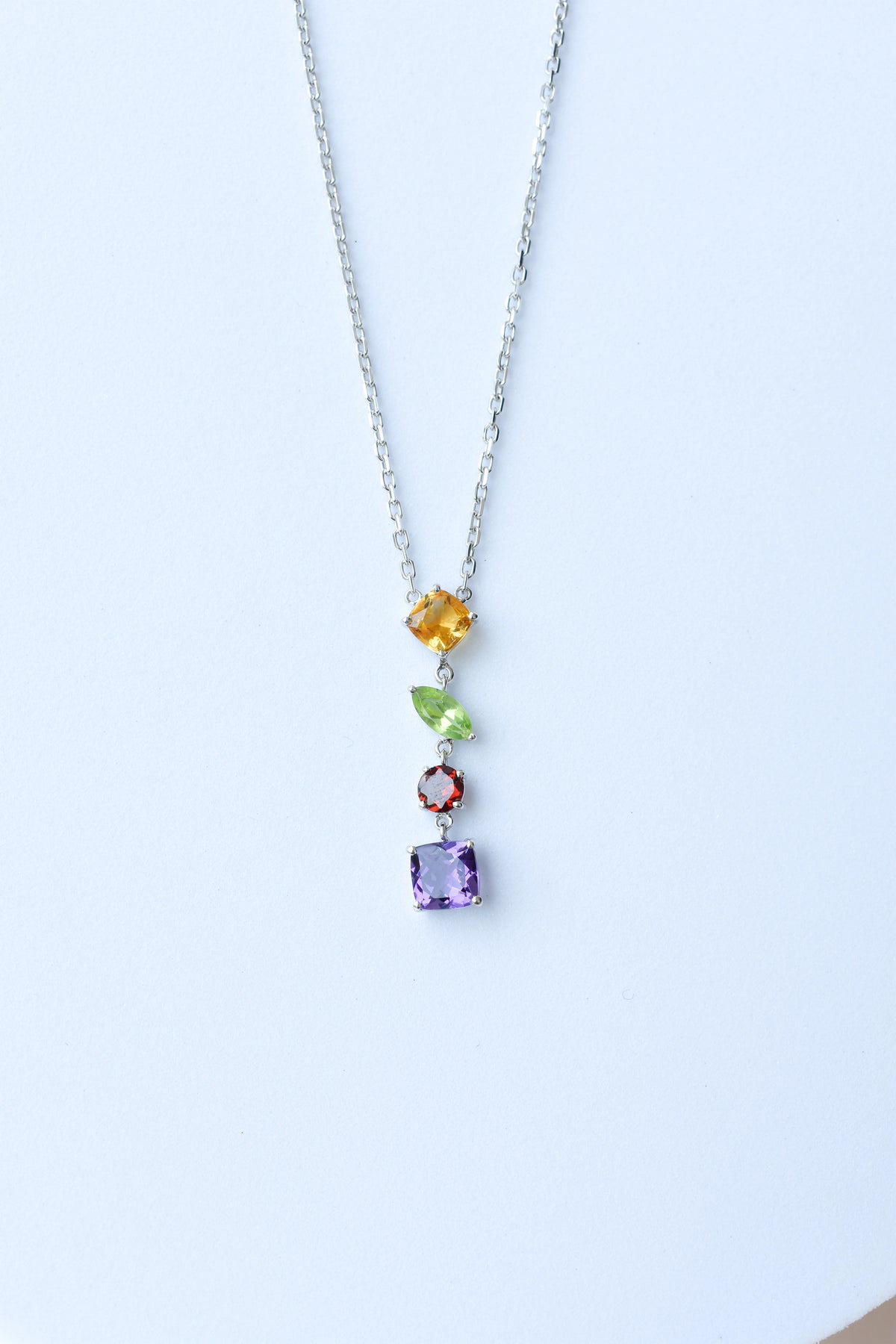 Multi Gemstone Necklace in Silver | Graduated Chain
