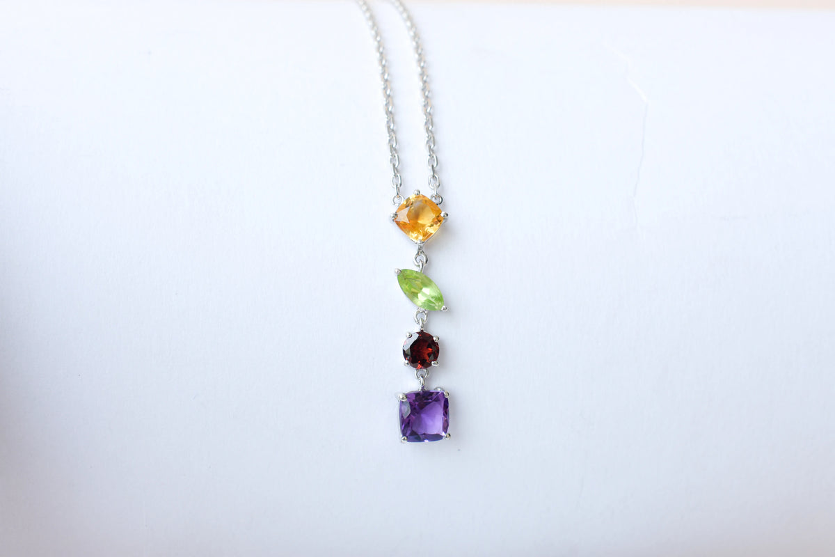 Multi Gemstone Necklace in Silver | Graduated Chain