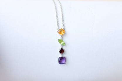 Multi Gemstone Necklace in Silver | Graduated Chain