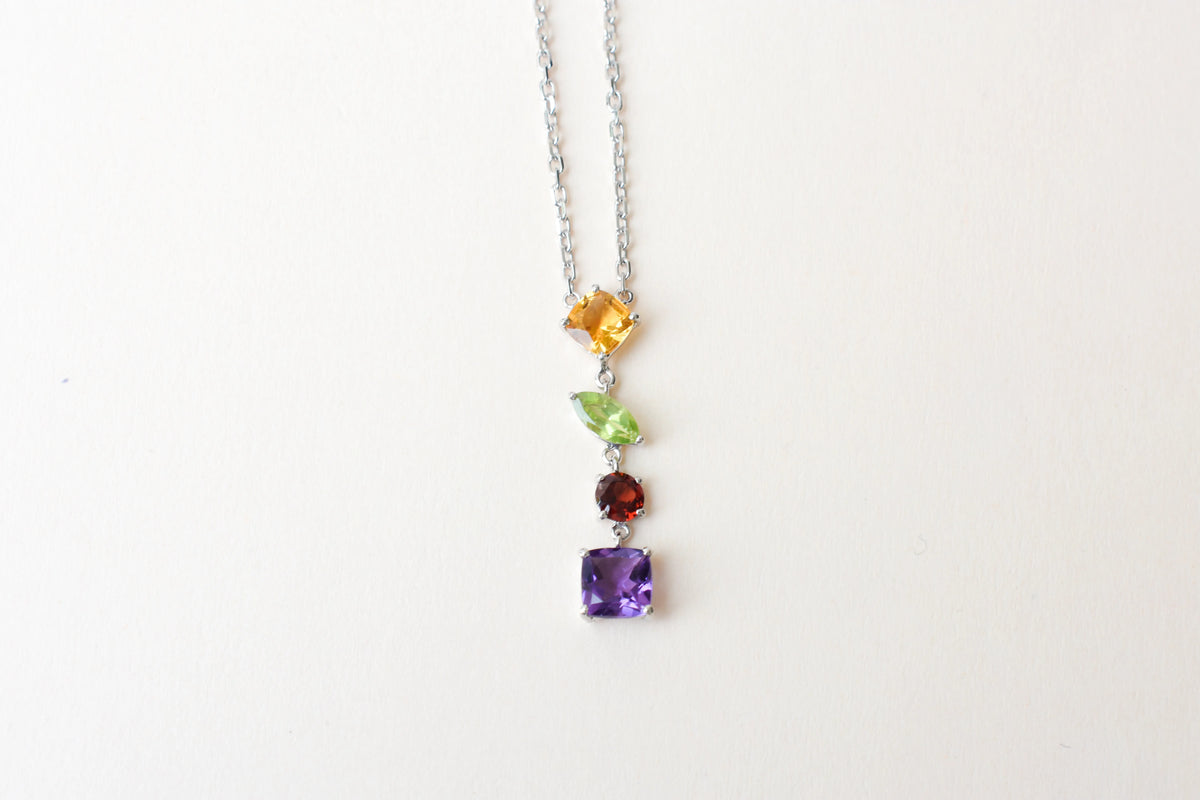 Multi Gemstone Necklace in Silver | Graduated Chain