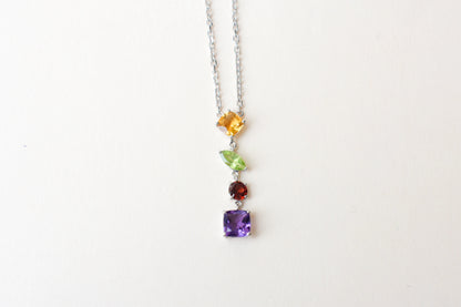 Multi Gemstone Necklace in Silver | Graduated Chain