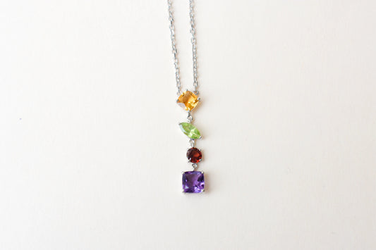 Multi Gemstone Necklace in Silver | Graduated Chain