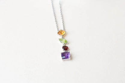 Multi Gemstone Necklace in Silver | Graduated Chain