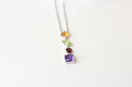 Multi Gemstone Necklace in Silver | Graduated Chain
