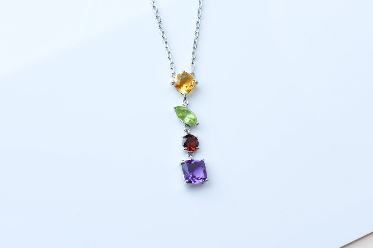 Multi Gemstone Necklace in Silver | Graduated Chain