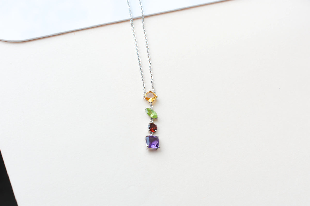 Multi Gemstone Necklace in Silver | Graduated Chain