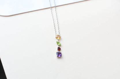 Multi Gemstone Necklace in Silver | Graduated Chain