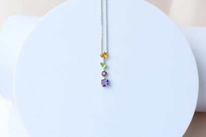 Multi Gemstone Necklace in Silver | Graduated Chain
