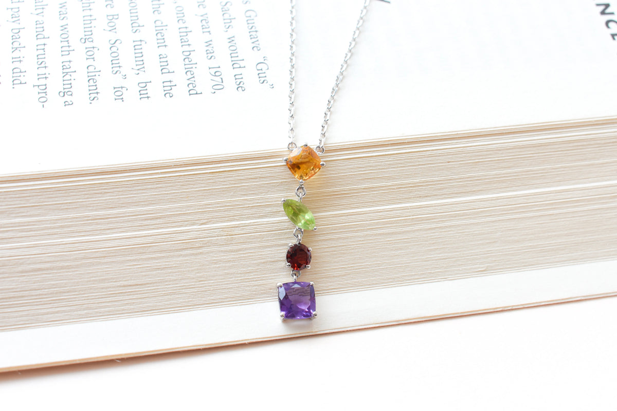 Multi Gemstone Necklace in Silver | Graduated Chain