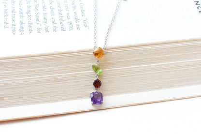 Multi Gemstone Necklace in Silver | Graduated Chain
