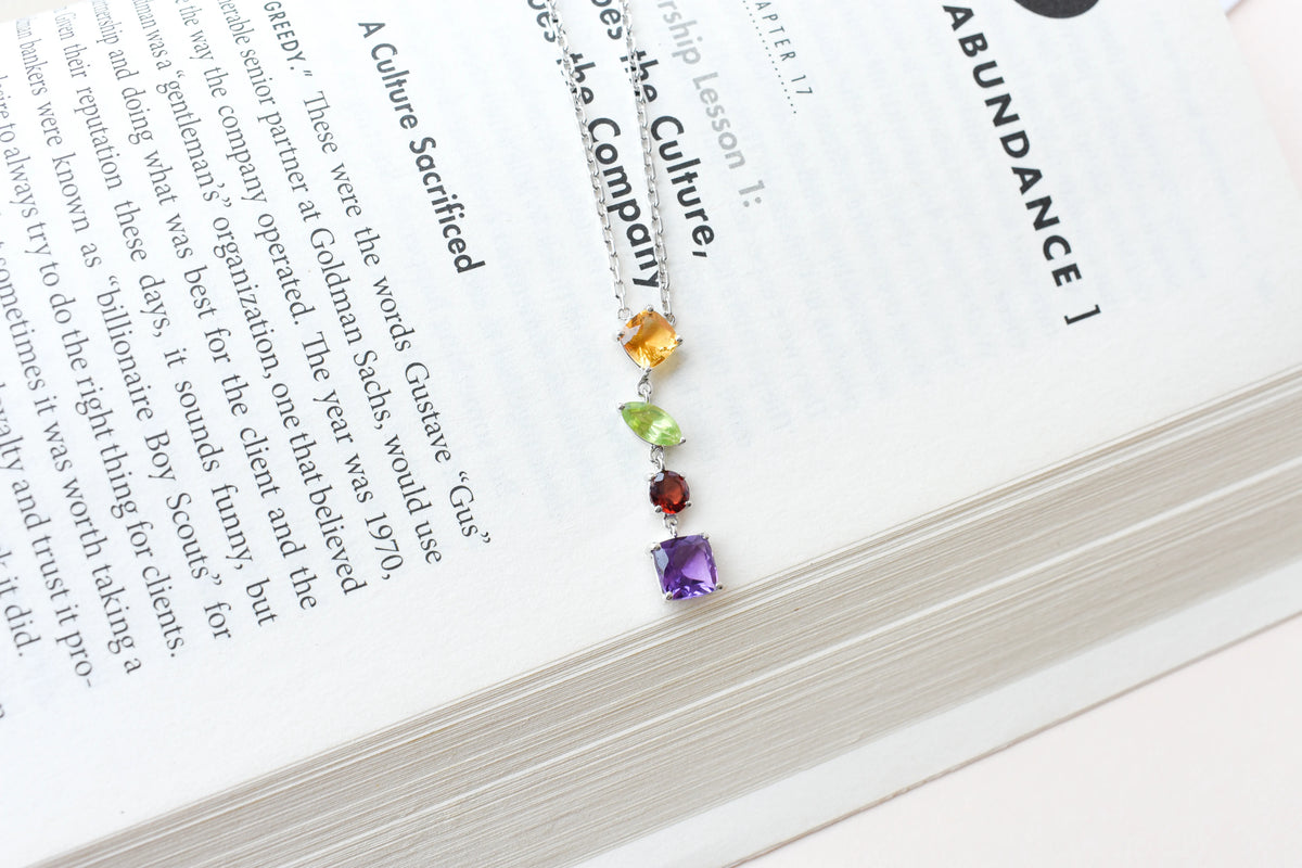 Multi Gemstone Necklace in Silver | Graduated Chain