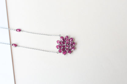 Ruby Flower Necklace in Silver | Station Chain