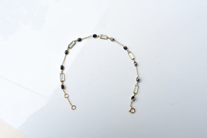 18K gold bracelet with aquamarine and blue sapphire stations