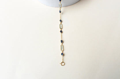 18K gold bracelet with aquamarine and blue sapphire stations